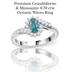 Premium Grandiderite & Moissanite Oceanic Waves Sterling Silver Ring .70ctw